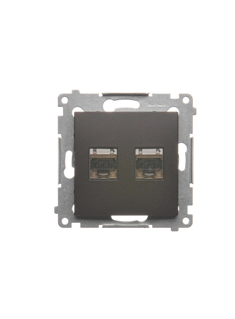 Simon 54 Gniazdo komputerowe podwójne RJ45 kategoria 6 ekranowane z przesłoną przeciwkurzową brąz mat D62E.01/46 KONTAKT