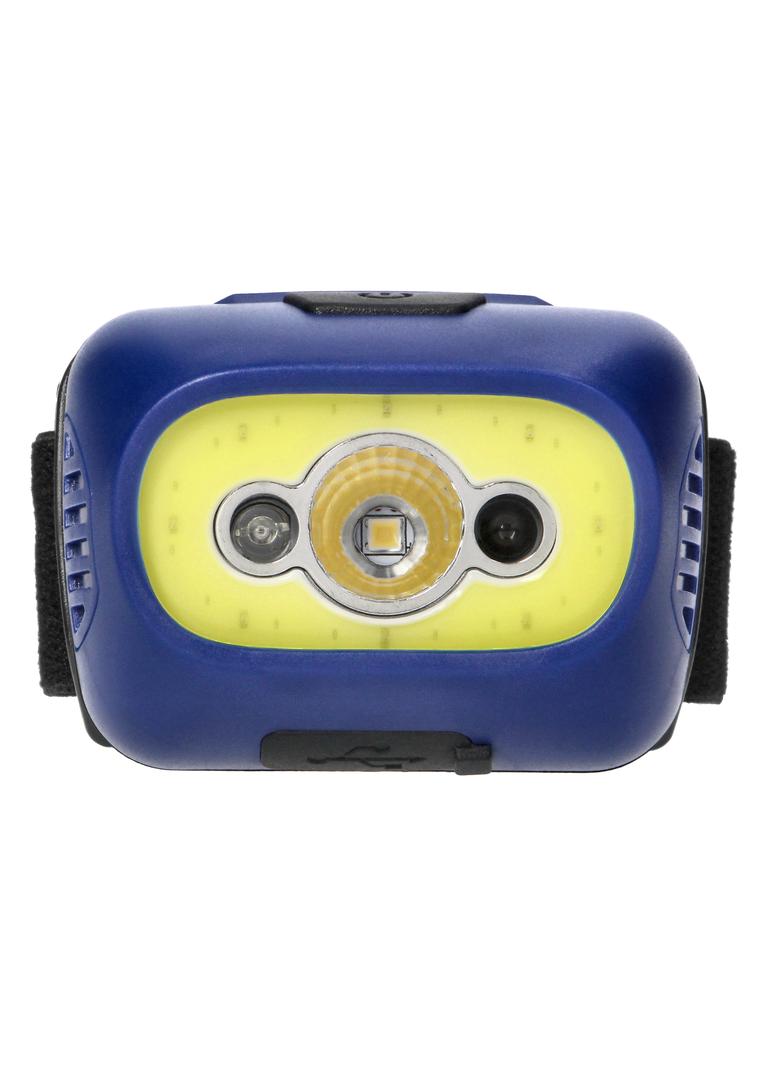Latarka czołowa COB+LED, ładowanie USB, czujnik ruchu, niebieska