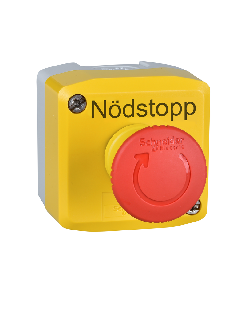 Harmony XALK Żółta stacja 1 czerwony przycisk z głowicą grzybkową O40 zwolnienie obrotem 2NC