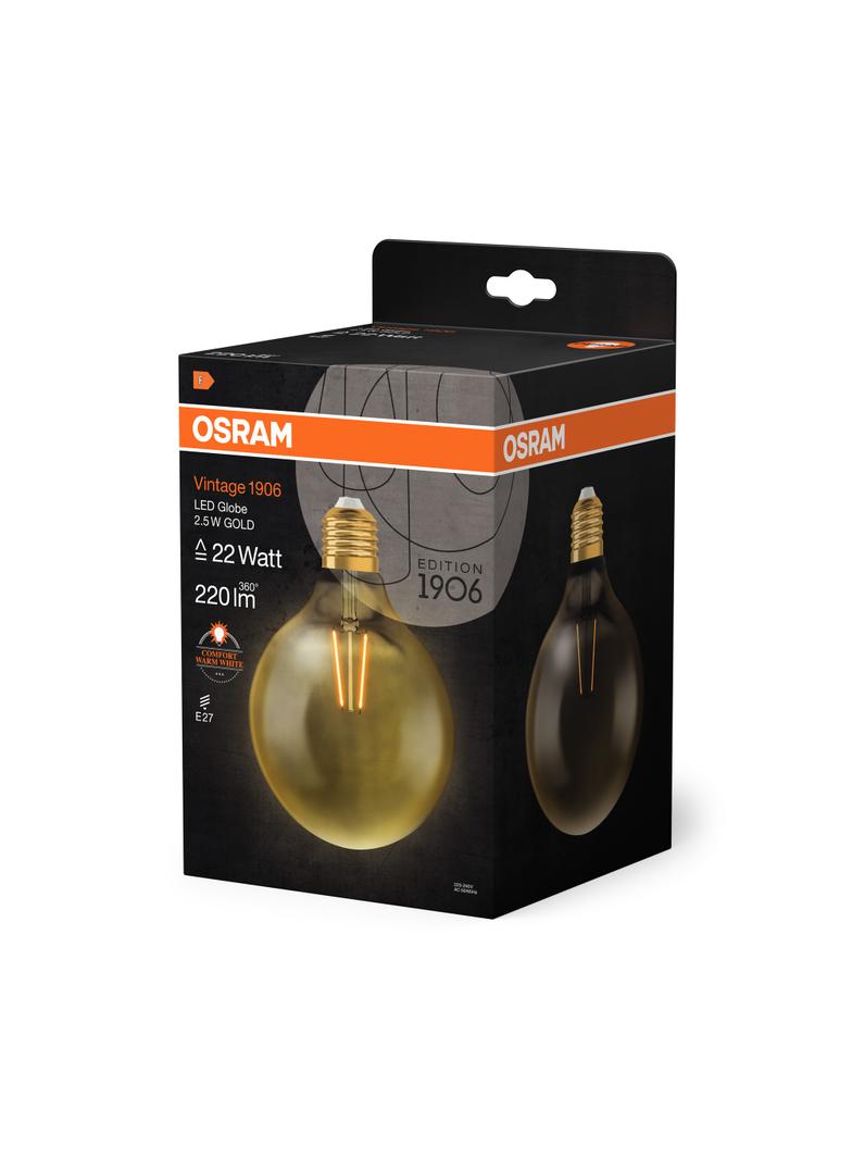 Żarówka LED Vintage 1906 LED CL GLOBE125 FIL GOLD 22 non-dim 2,5W/825 E27 4058075808980 LEDVANCE
