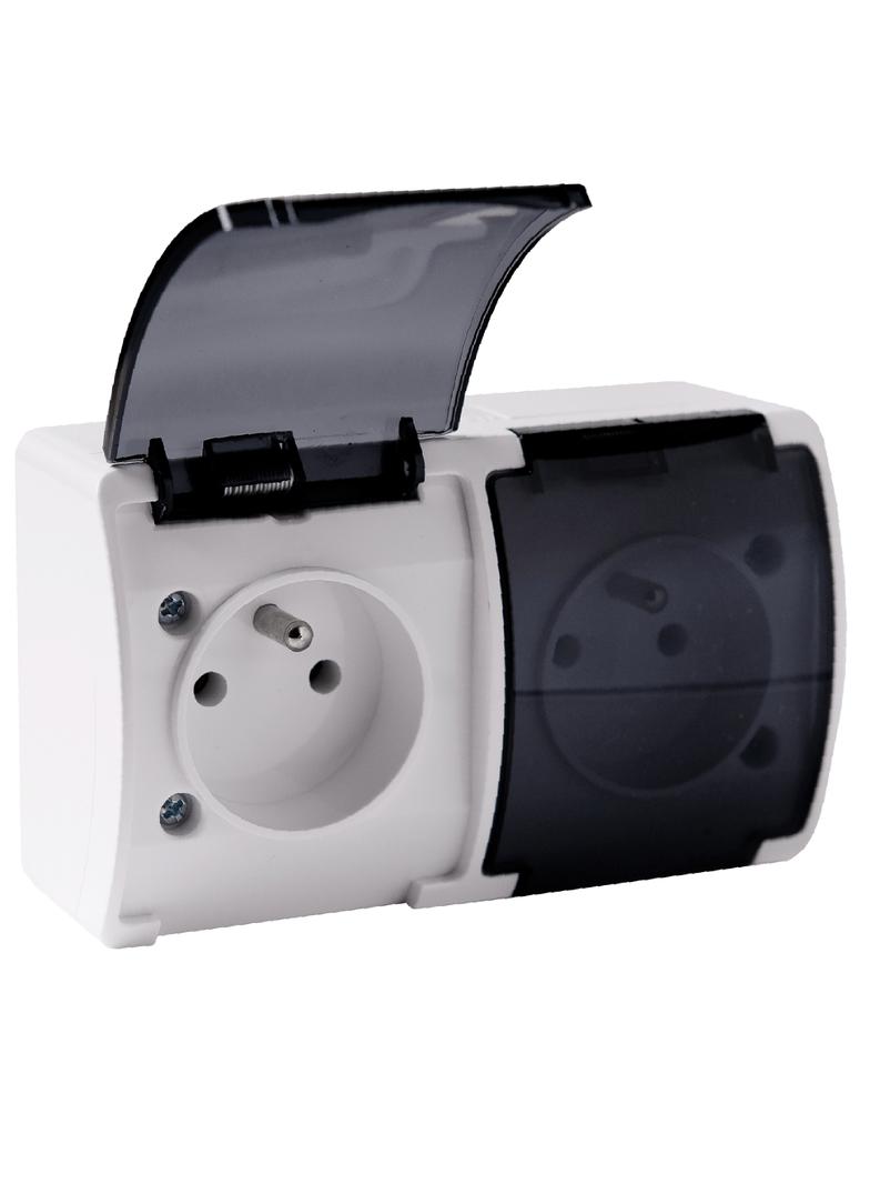 Gniazdo podwójne AQUATIC IP44 biały dymiony 10 szt. OR-OE-7106/WT/10 ORNO
