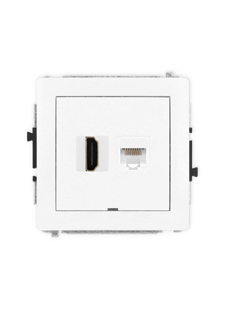 DECO Gniazdo pojedyncze HDMI 2.0, 4K + gniazda komp. poj. 1xRJ45, kat. 5e, 8-stykowy, bez pola opisowego biały DGHKBO DGHKBO-45e KARLIK