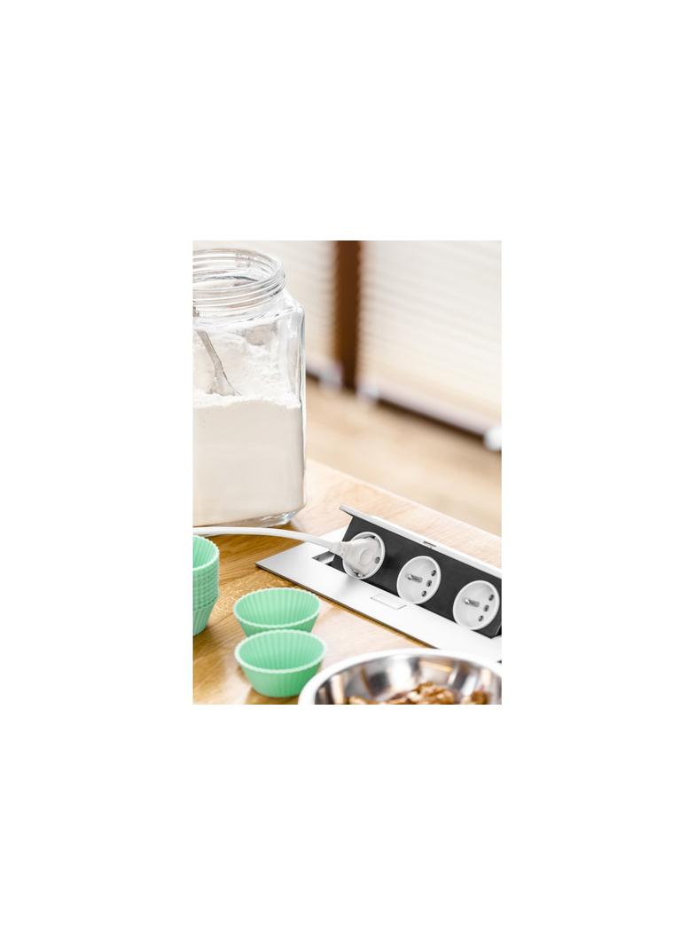 PRZEDŁUŻACZ BIURKOWY 3X GNIAZDO Z UZIEMIENIEM, KABEL ZASILAJACY Z WTYCZKĄ, ALUMINIUM