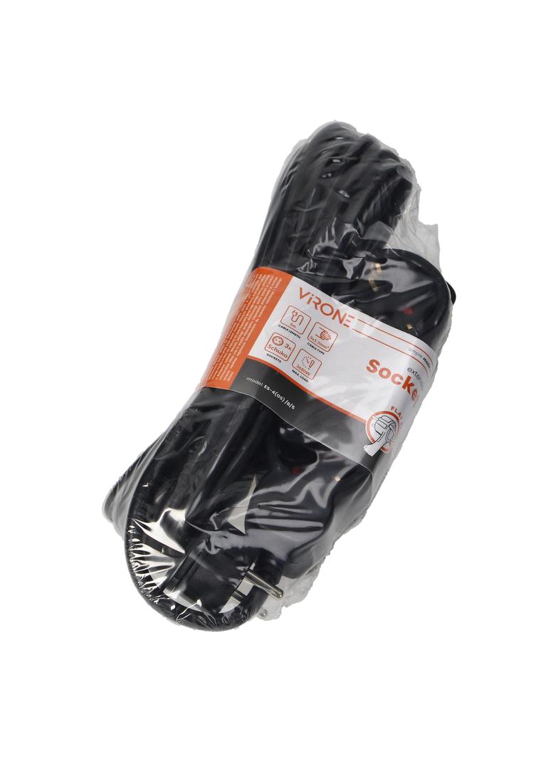 Przedłużacz 3-krotny 2P+Z (Schuko), 5m H05VV-F 3x1,5mm2, Imax=16A, płaska wtyczka, czarny