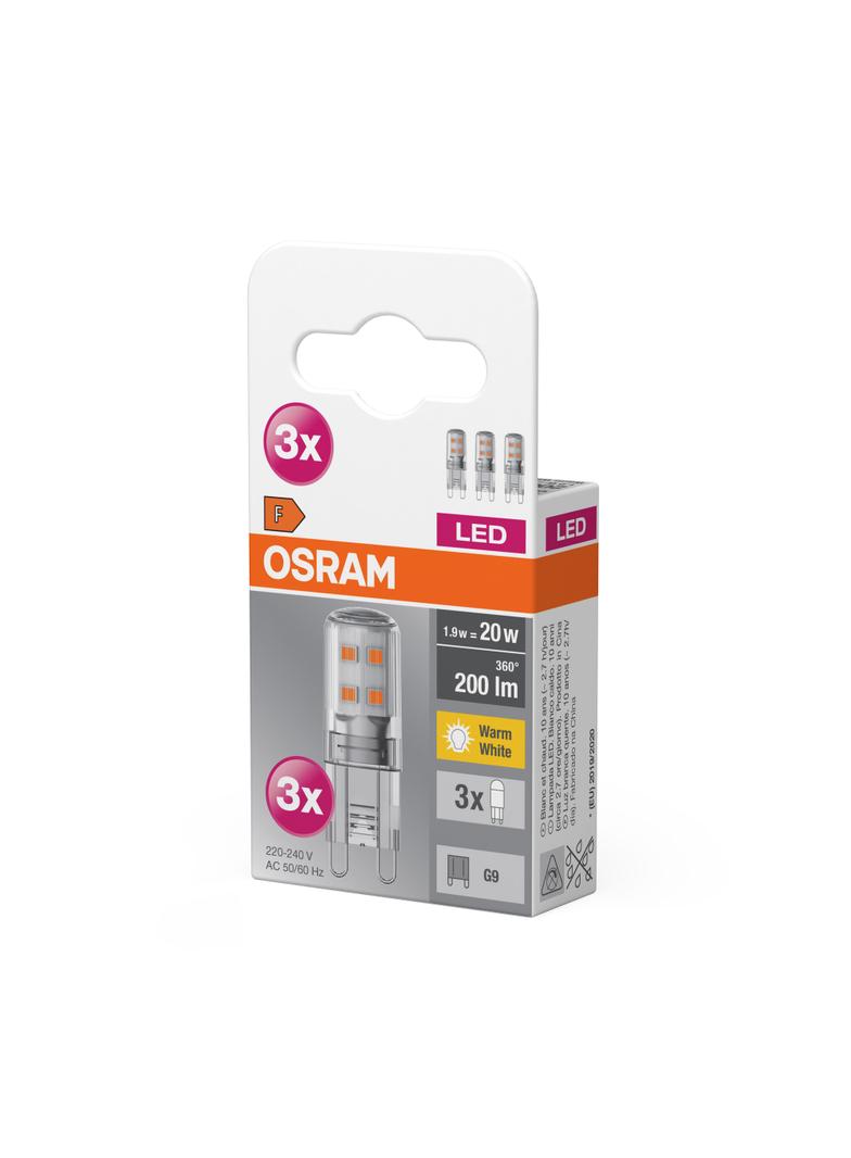 Żarówka LED x3 Kapsułka G9 1.9W = 20W 200lm 2700K Ciepła 300° BASE Osram