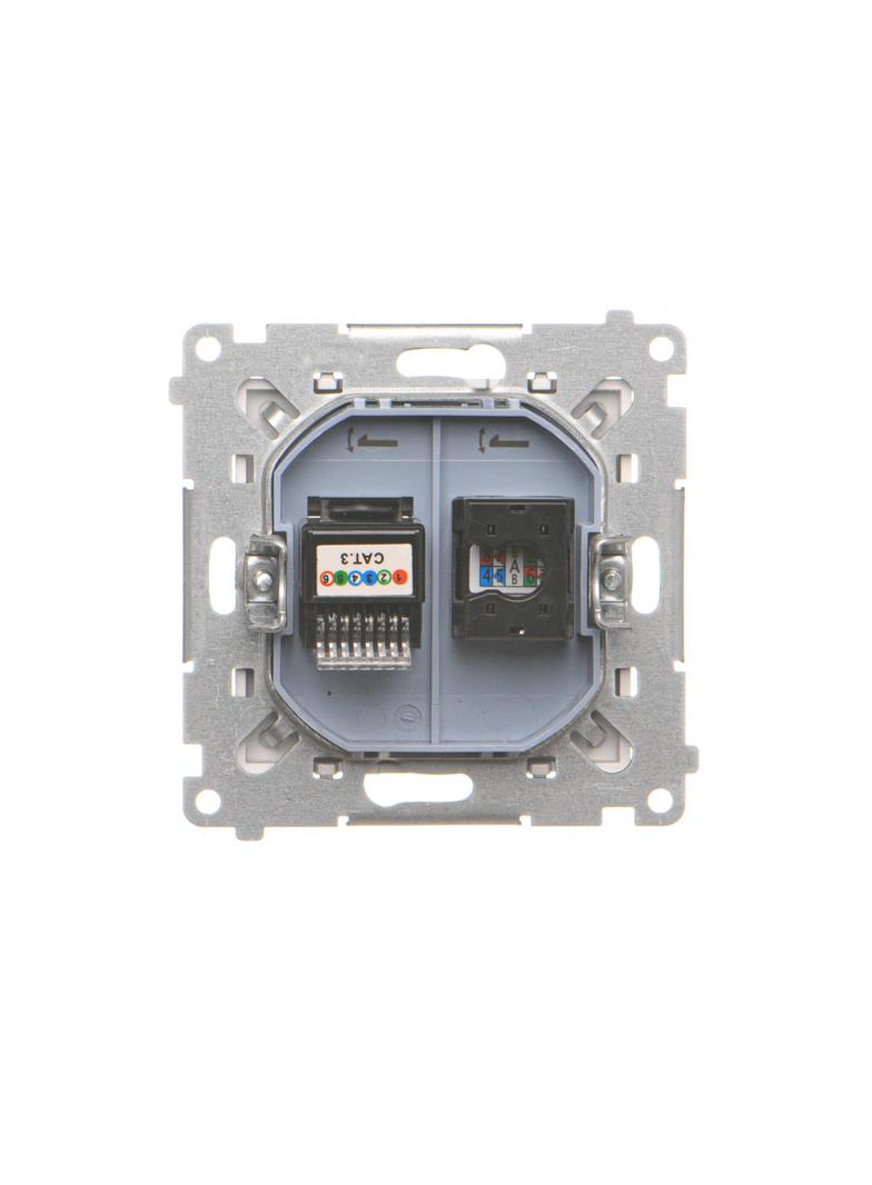 Simon 55 Gniazdo komputerowe RJ45 kategoria 5e + telefoniczne RJ12 Aluminium mat T5F.01/143 KONTAKT