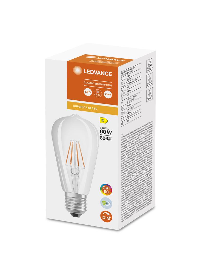 Lampa LED COMFORT/SUPERIOR DIM Classic 60 Edison Filament szkło przezroczyste 5,8W/940 E27
