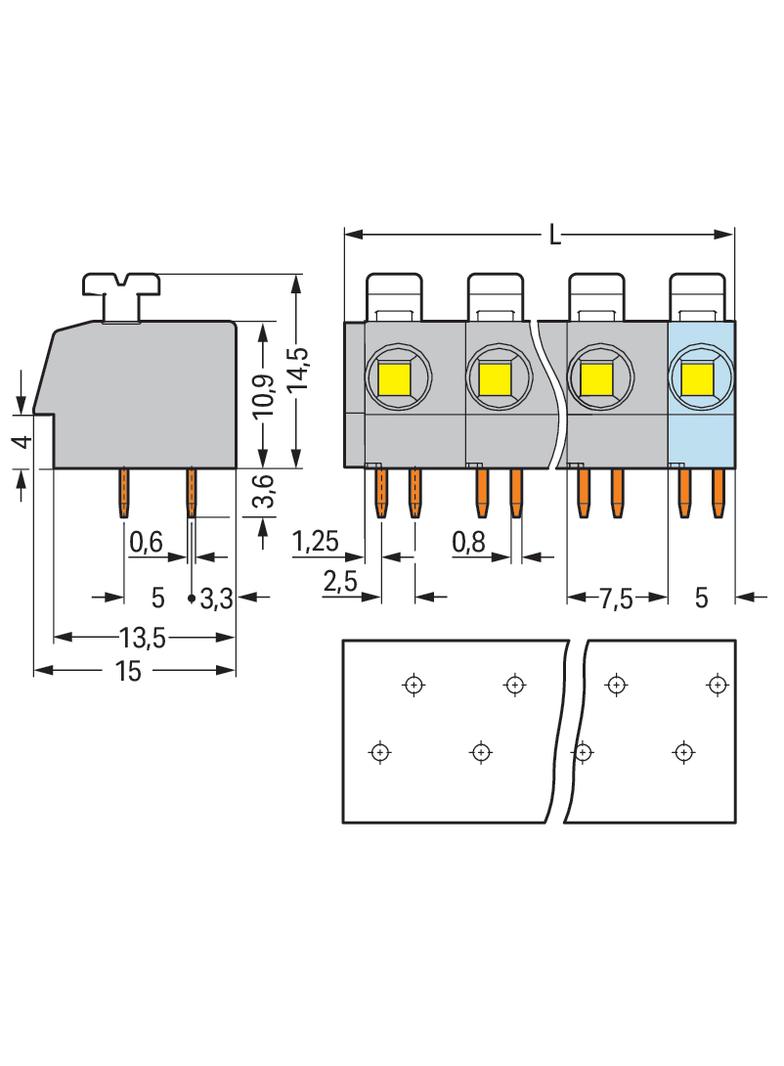 listwa zaciskowa do pł. drukowanych 4-bieg. szara raster 7,5 mm