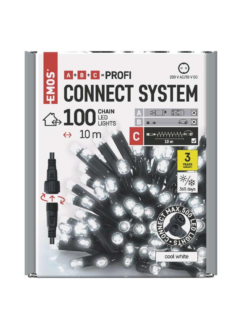 Lampki choinkowe łączone Profi łańcuch 100 LED 10m zimna biel czarny przewód IP44 timer D2AC04 EMOS