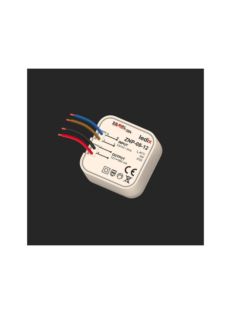 Zasilacz LED dopuszkowy 12V DC 8W TYP: ZNP-08-12