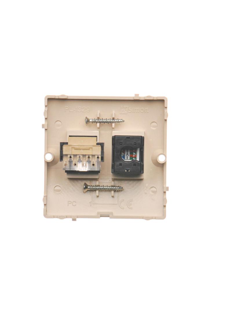 Simon Basic Gniazdo komputerowe RJ45 kat.5e + telefoniczne RJ11 . Montaż gniazda na wkręty do puszki beż BMF5T.02/12 KONTAKT
