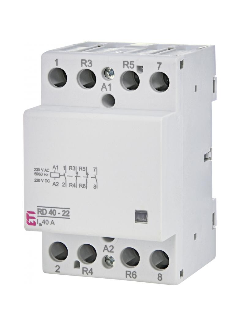 RD 40-22-230V AC/DC Stycznik modułowy 40A 2 styki zwierne i 2 rozwierne (3 mod. 4 bieg.)