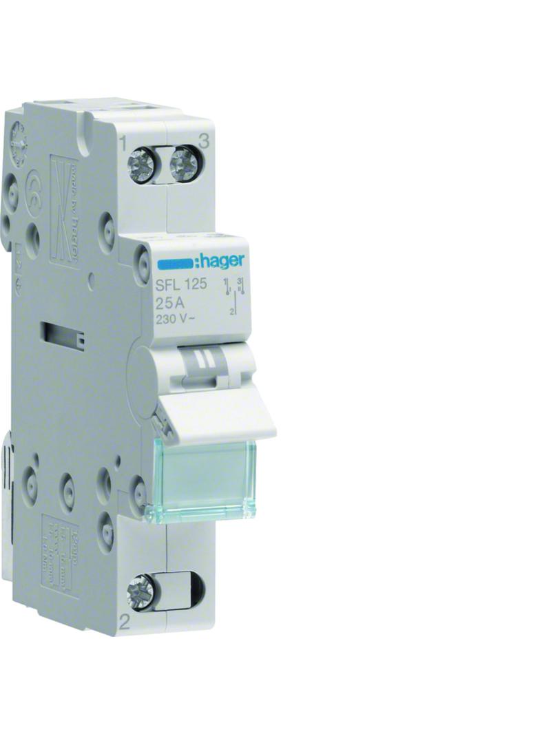 Modułowy przełącznik instalacyjny I-II punkt wspólny od dołu 1P 25A 230VAC SFL125 HAGER