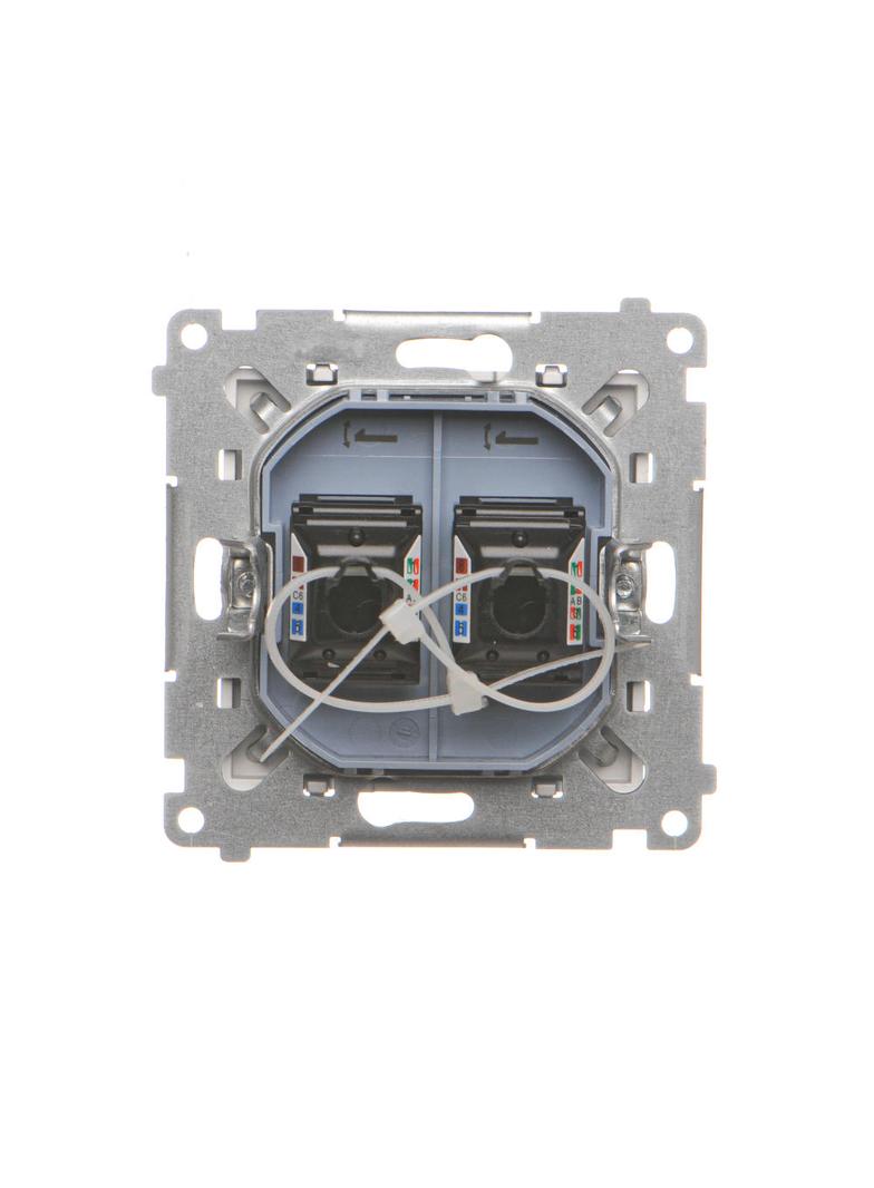 Simon 55 Gniazdo komputerowe podwójne RJ45 kategoria 6 z przesłoną przeciwkurzową Aluminium mat T62.01/143 KONTAKT