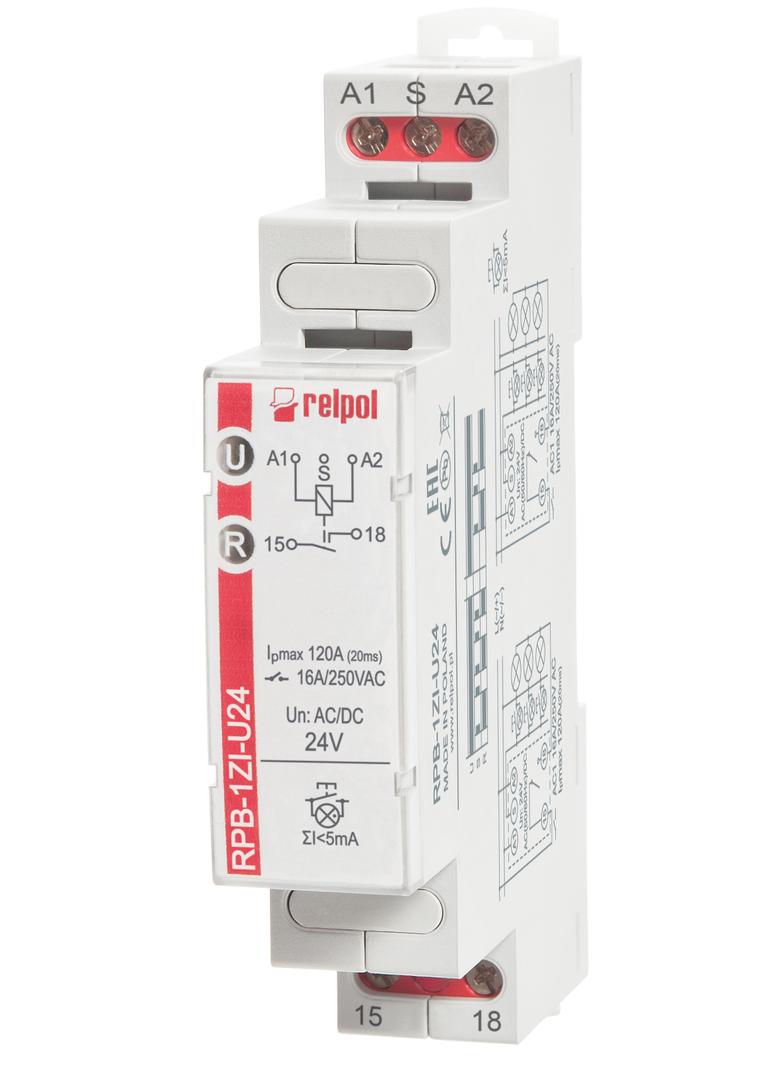Przekaźnik impulsowy-bistabilny 1Z, prąd udarowy 120A (20ms), 24 VAC/DC RPB-1ZI-U24  864387 RELPOL