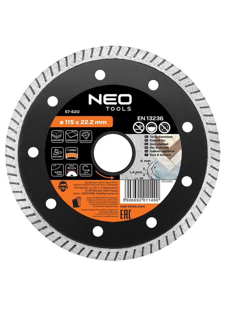 Tarcza diamentowa 115 x 22.2 mm, turbo super cienka