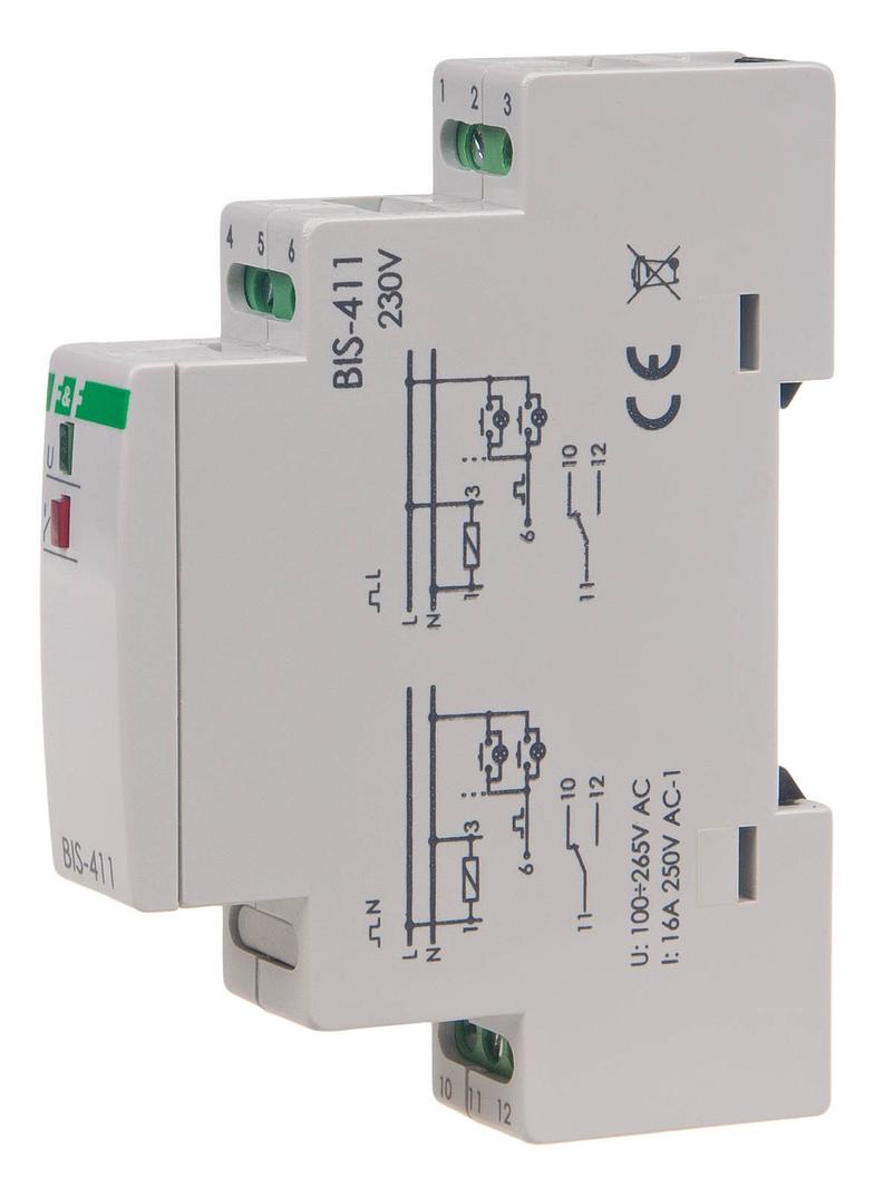 PRZEKAŹNIK BISTABILNY UN=230V AC/DC, I=10A, STYKI 1P, ZACISKI ŚRUBOWE, 1 MODUŁ