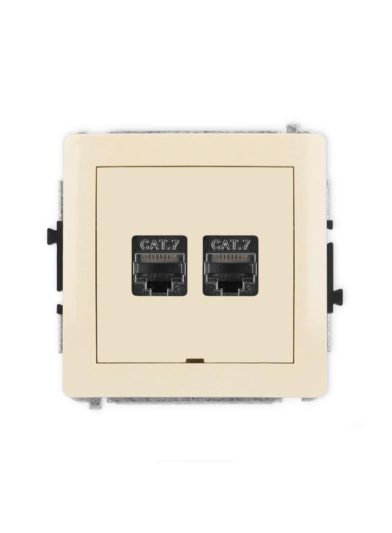 DECO Mechanizm gniazda komputerowego podwójnego 2xRJ45, kat. 7, ekranowany, 8-stykowy, bez pola opis