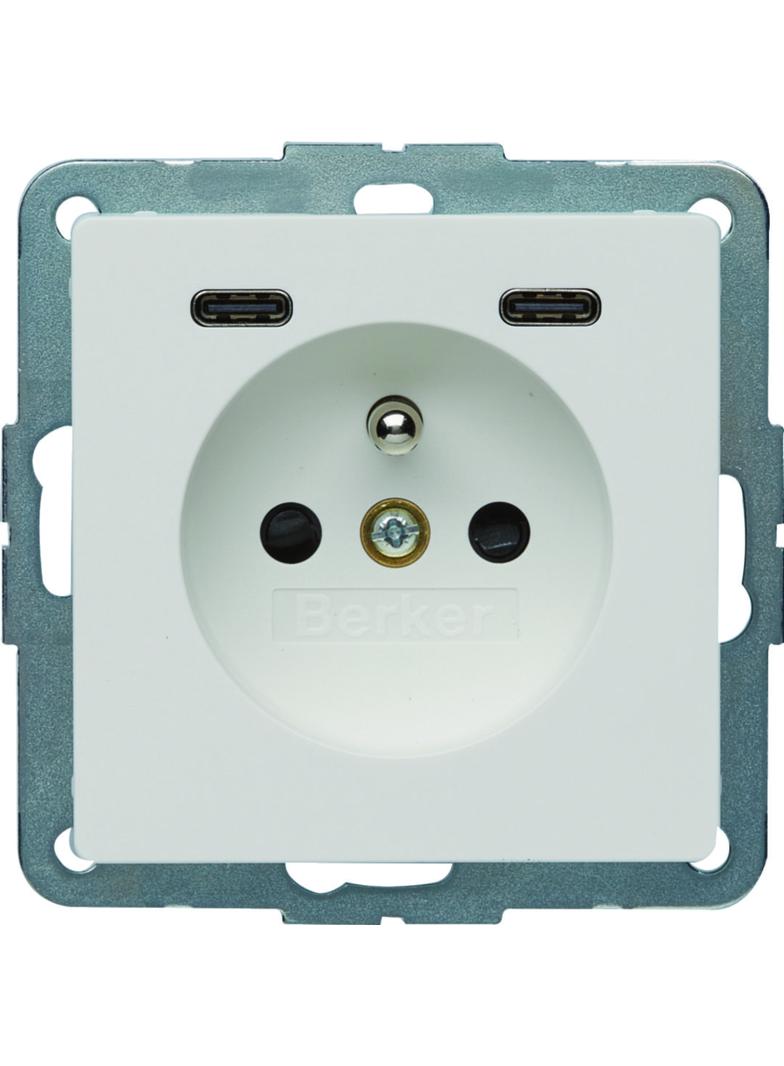 Q.x Gniazdo z uziemieniem z ładowarką USB C+C 20W PD, biały aksamit 48166089 HAGER
