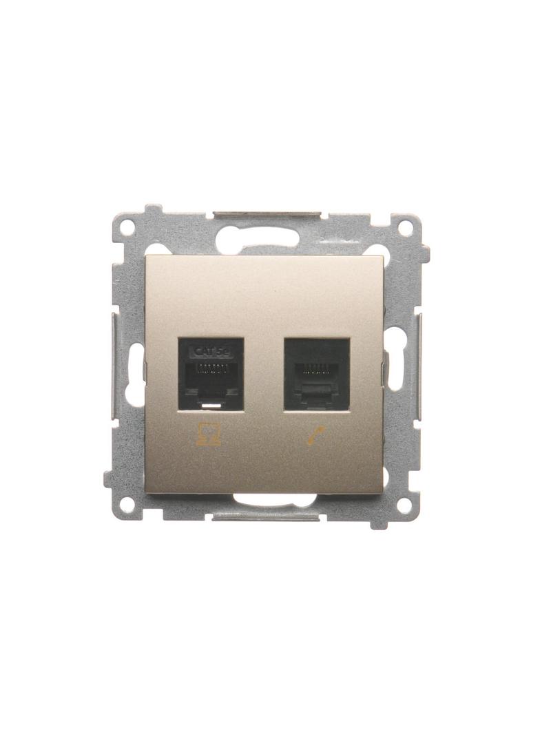 Simon 54 Gniazdo komputerowe RJ45 kategoria 5e + telefoniczne RJ12 złoty mat D5T.01/44 KONTAKT