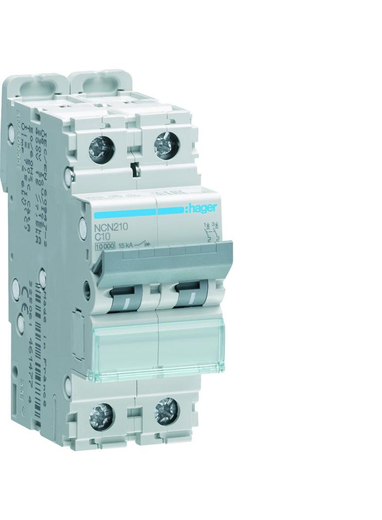 MCB Wyłącznik nadprądowy 10kA/15kA 2P C 10A NCN210 HAGER