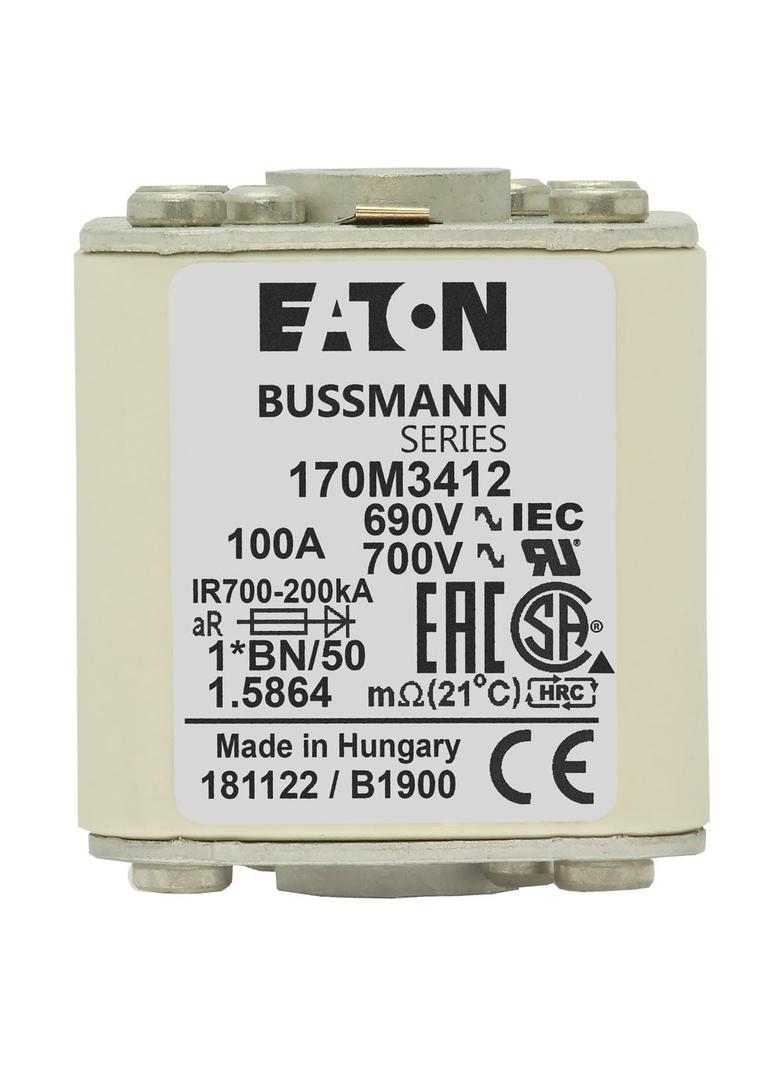 FUSE 100A 690V 1*BN/50 AR UC Wkładka szybka 100A AC 690V rozmiar 1 45x59x51 mm aR I 170M3412 EATON