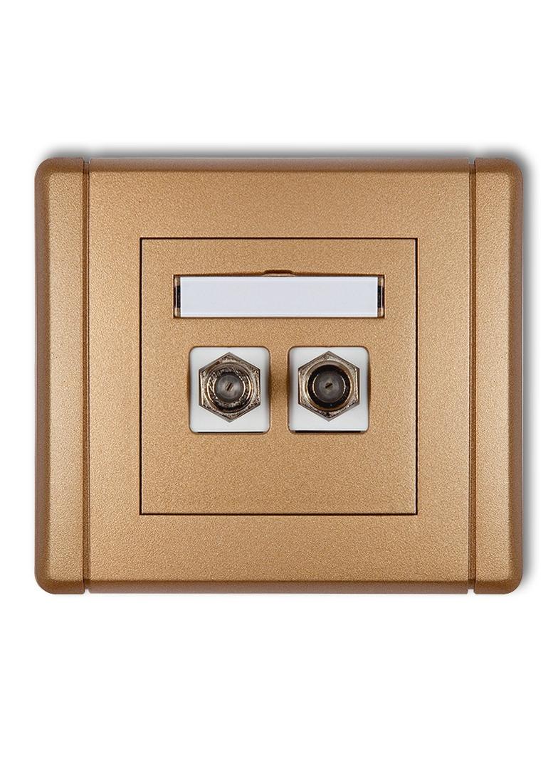 FLEXI Gniazdo antenowe podwójne typu F (SAT) pozłacane złoty metalik