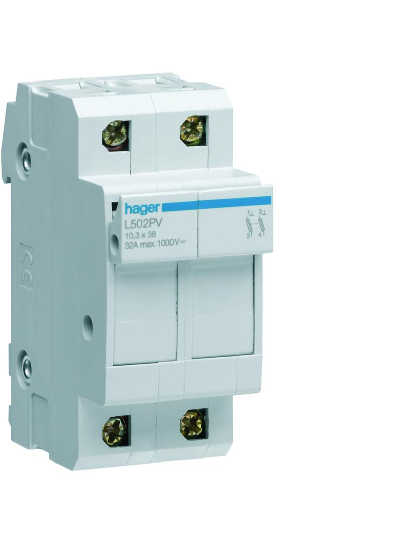 Modułowa podstawa bezpiecznikowa do systemów PV 2P 10x38mm 32A 1000VDC L502PV HAGER