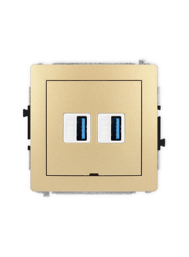 DECO Mechanizm gniazda podwójnego 2xUSB A-A 3.0, bez pola opisowego złoty