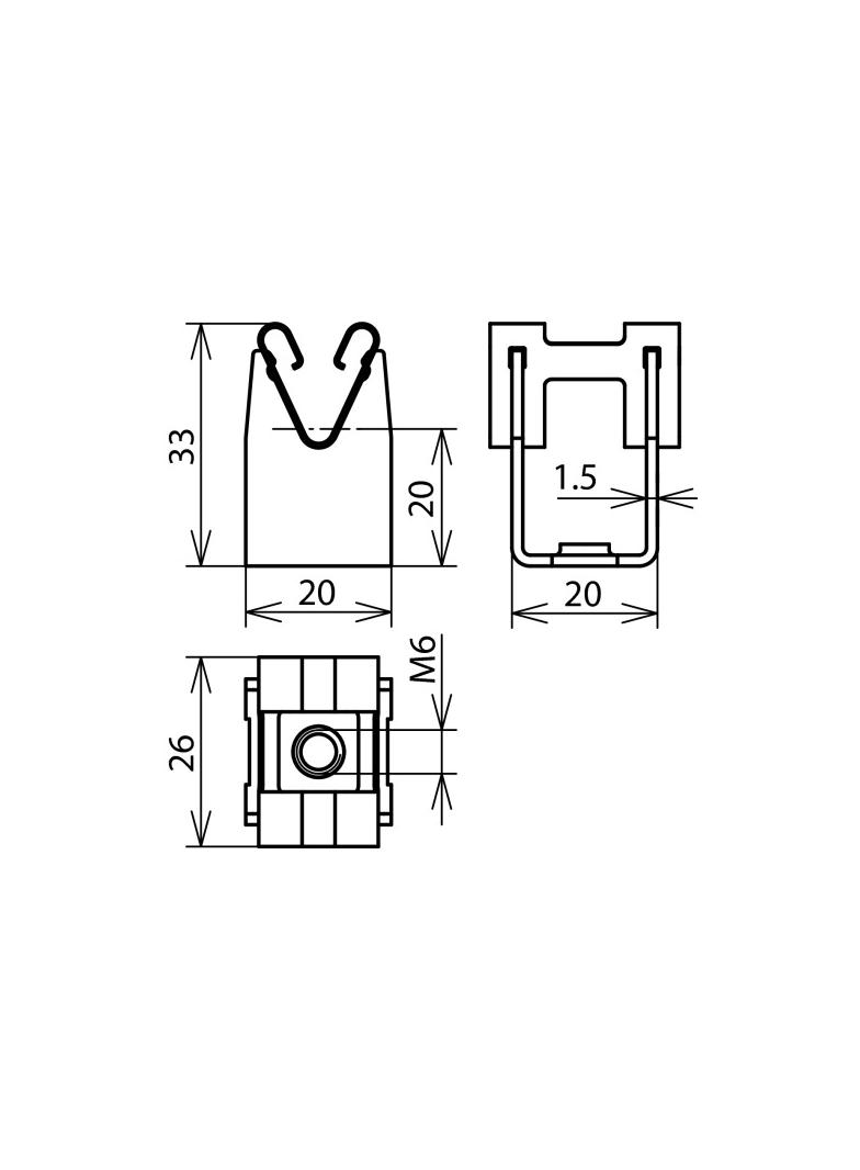 Wspornik DEHNgrip, wys. 20 mm, M6, stal nierdzewna NIRO