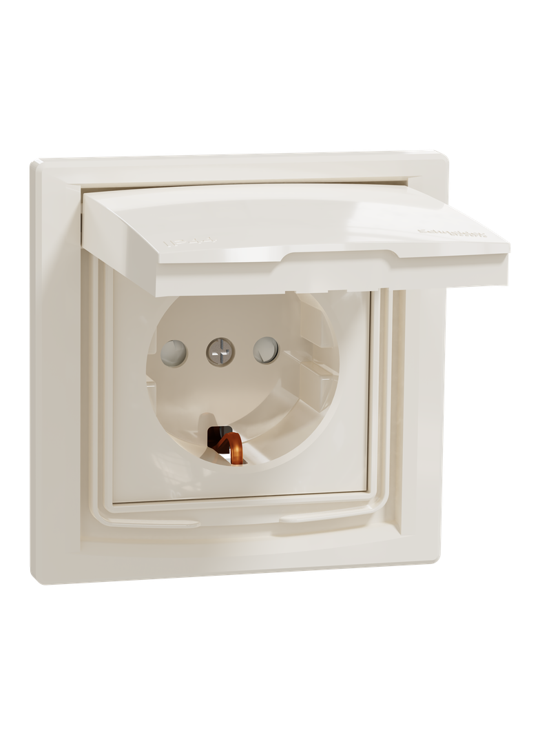 Asfora, gniazdo pojedyncze schuko, IP44, kremowy