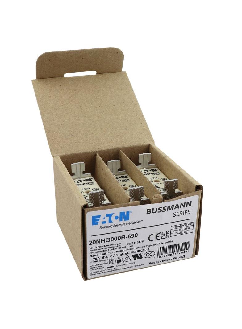 NH FUSE 20AMP 690V gG SIZE 000 Wkładka NH000 20A 690V GL/GG podwójny wskaźnik 20NHG000B-690 EATON