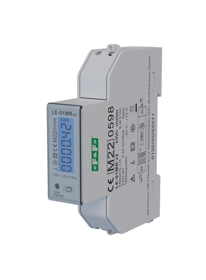Licznik energii elektrycznej - jednofazowy RS-485 LCD 100A rejestracja parametrów sieci U I F P Q AE+ RE+ LE-01MR F&F
