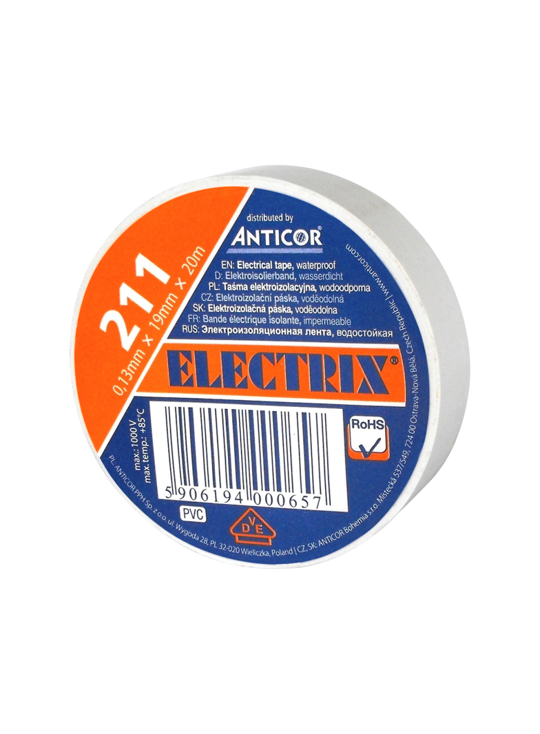 ELECTRIX 211 taśma elektroizolacyjna 0,13 mm x 19 mm x 20 m biała
