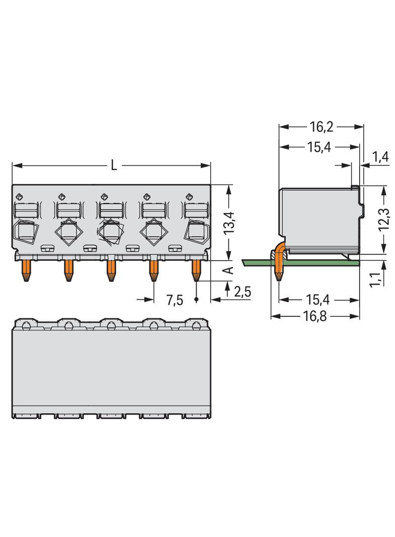 Gniazdo picoMAXeCOM raster 7,5mm 3‑biegunowe z kątowymi pinami lutowniczymi z płytką 2092‑3353 /100szt./ WAGO