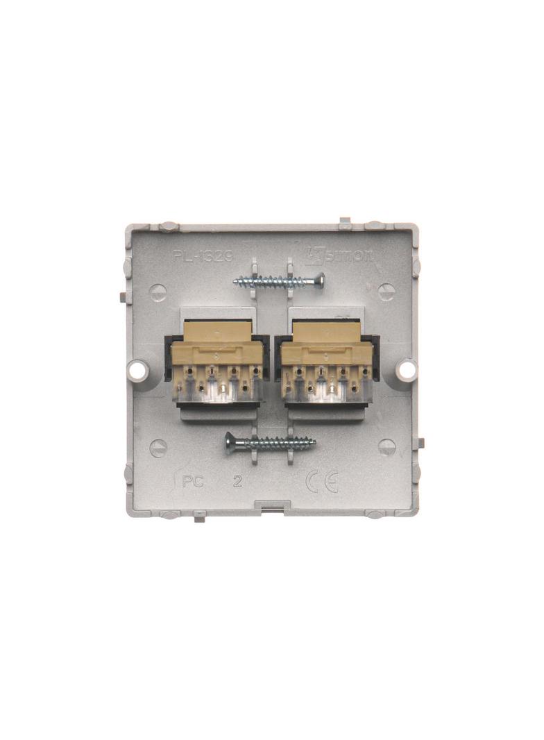 Simon Basic Gniazdo telefoniczne RJ11 podwójne . Montaż gniazda na wkręty do puszki srebrny mat BMTF2.02/43 KONTAKT