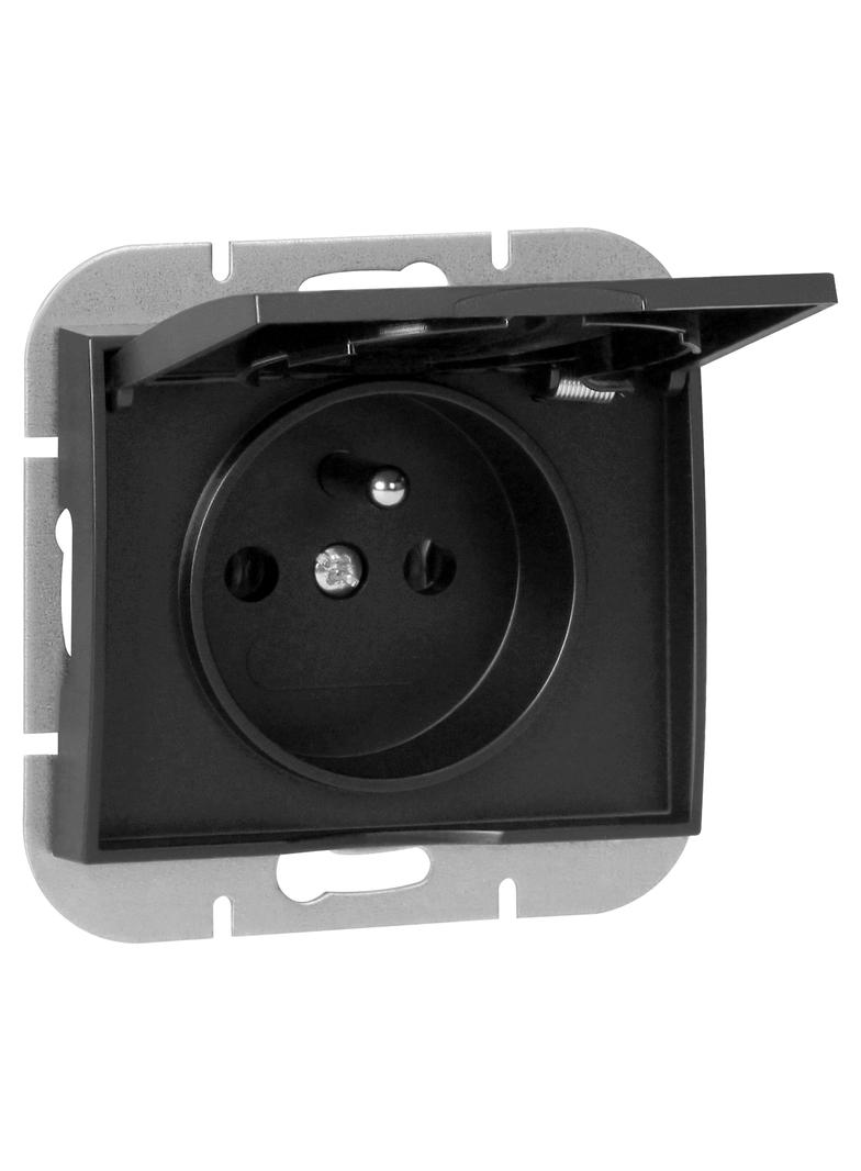 Gniazdo pojedyncze podtynkowe 2P+Z bryzgoszczelne z klapką Onyx, 16A, 250V, PT-16OH, czarny OR-OE-7505/BB ORNO