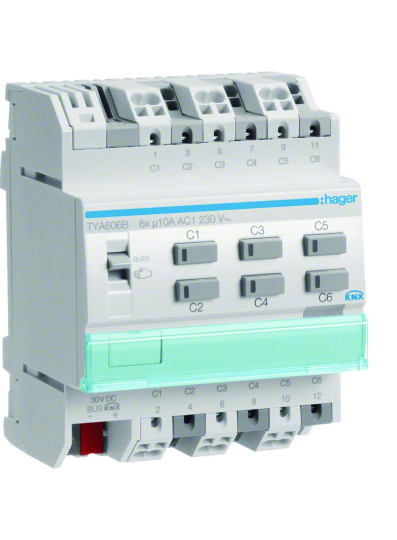 KNX s Sterownik załączający / żaluzjowy 10 A 6-/3-kr 4 mod TYA606B HAGER