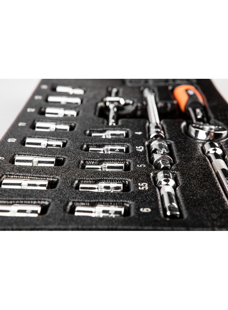 Klucze nasadowe 1/4", zestaw 19 szt., wkładka