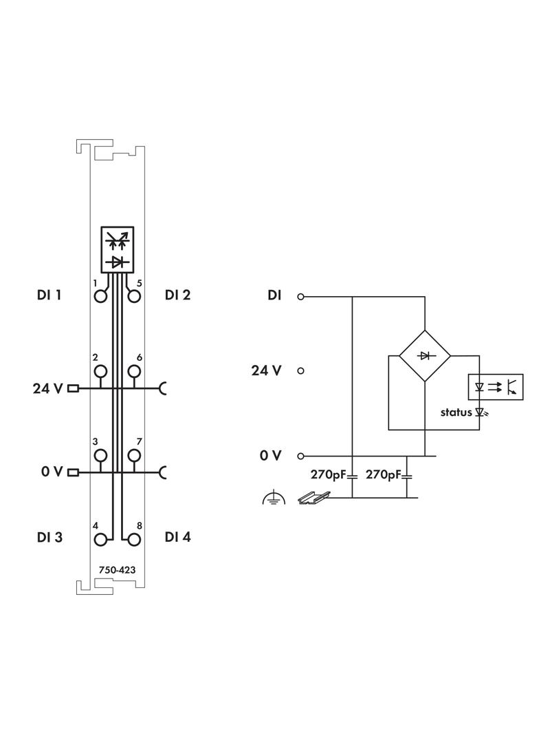 moduł 4DI 24V AC/DC 50ms ze stykami mocy WAGO