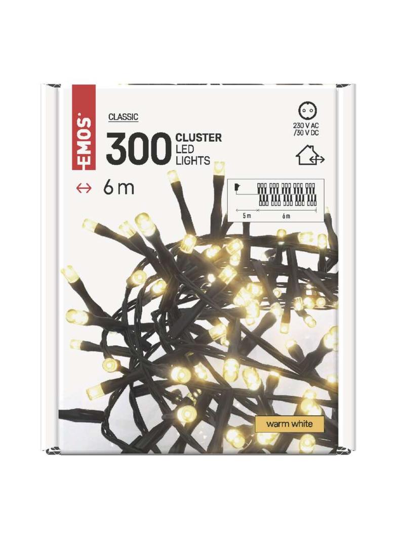 Lampki choinkowe LED Classic Cluster jeżyk 300 LED 6m ciepła biel czarny IP44 timer D4BW04 EMOS