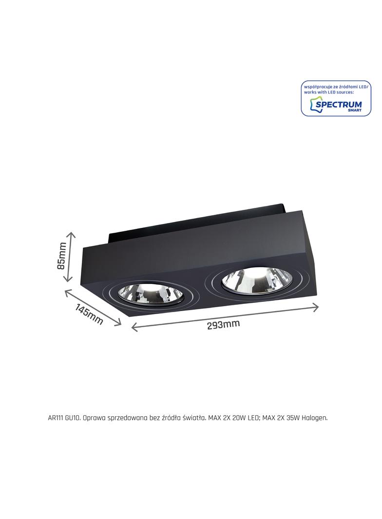 MIRORA AR111 X2 NATYNKOWA GU10 250V IP20 293X145X 85mm CZARNY prostokątna ruchoma