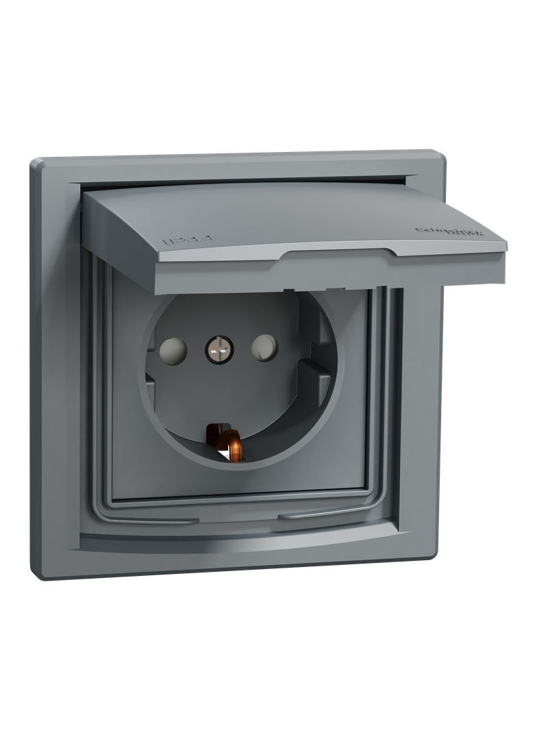 Asfora, gniazdo pojedyncze schuko, IP44, stal
