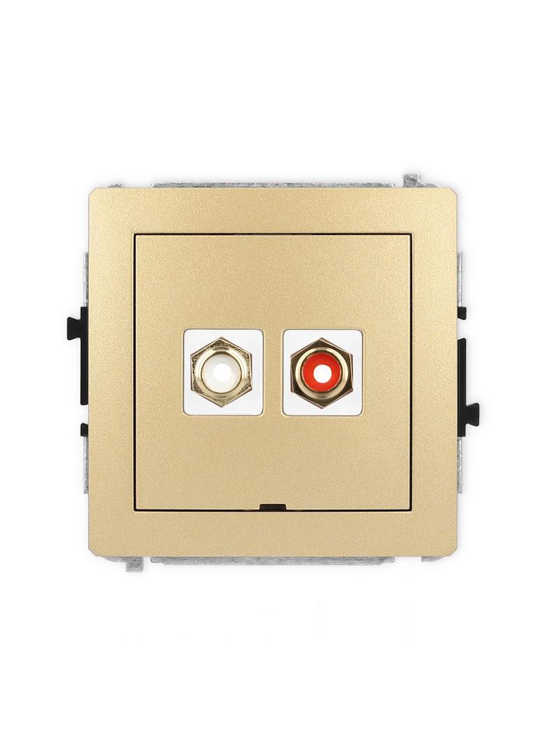 DECO Mechanizm gniazda podwójnego RCA, bez pola opisowego (typu cinch - biały i czerwony, pozłacany)