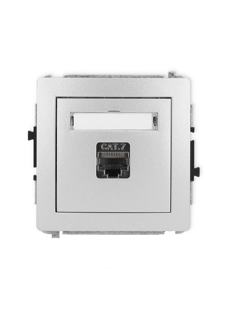 DECO Mechanizm gniazda komputerowego pojedynczego 1xRJ45, kat. 7, ekranowany, 8-stykowy srebrny meta