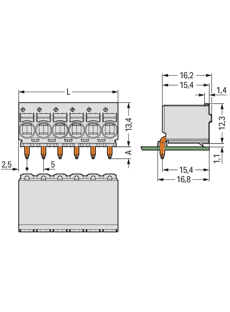 Gniazdo picoMAXeCOM raster 5mm 10‑biegunowe z kątowymi pinami lutowniczymi z płytką 2092‑1360 /50szt./ WAGO