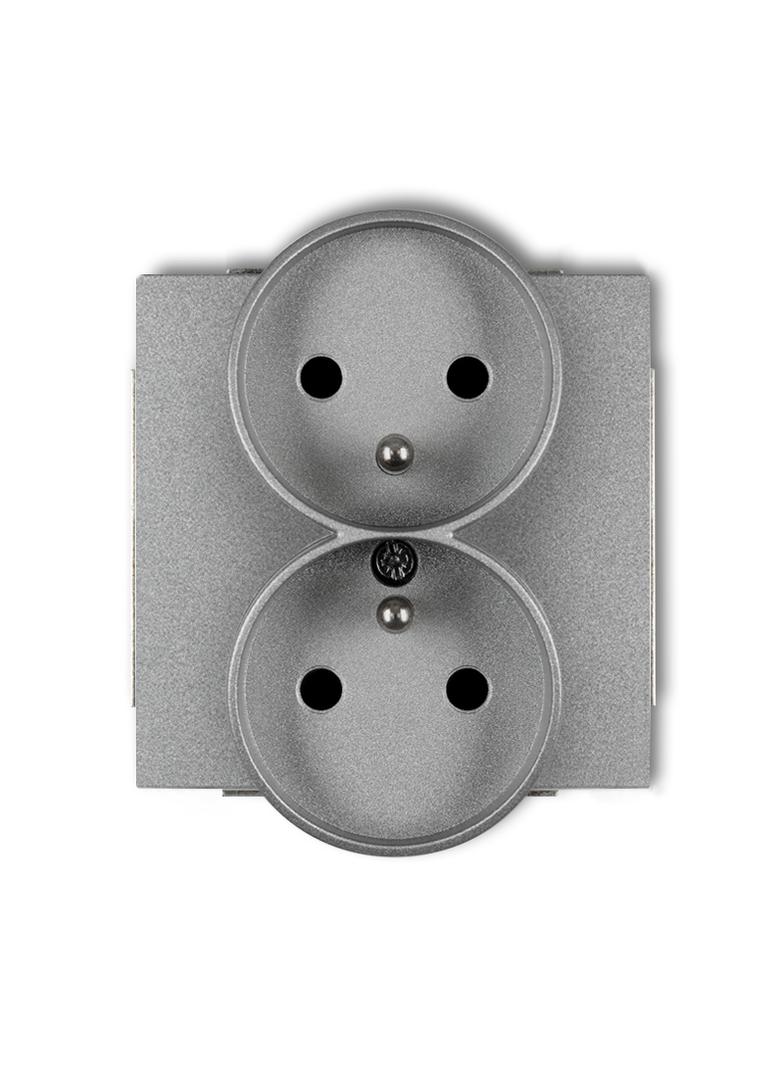DECO Mechanizm gniazda podwójnego do ramki z uziemieniem 2x(2P+Z) (przesłony torów prądowych) srebrn