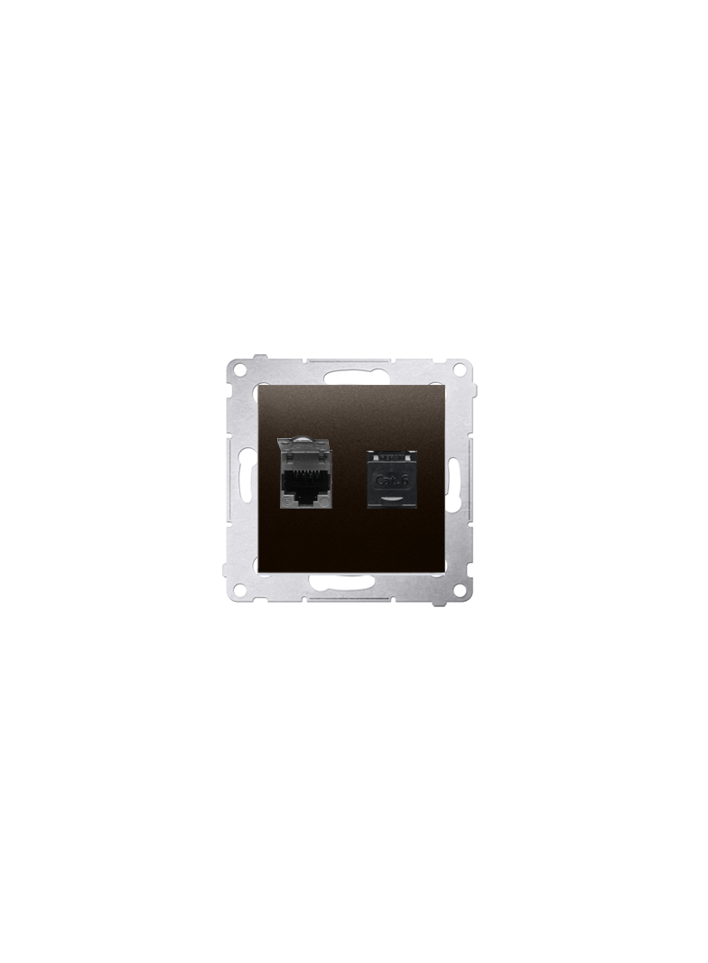 Simon 54 Gniazdo komputerowe podwójne RJ45 kategoria 6 z przesłoną przeciwkurzową brąz mat D62.01/46 KONTAKT