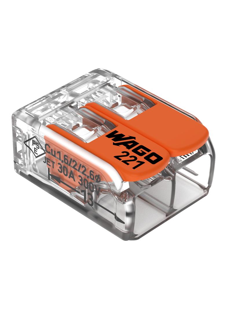 Szybkozłączka z dźwignią 2x 0,5-6mm2 transparentna / pomarańczowa /50szt./ WAGO