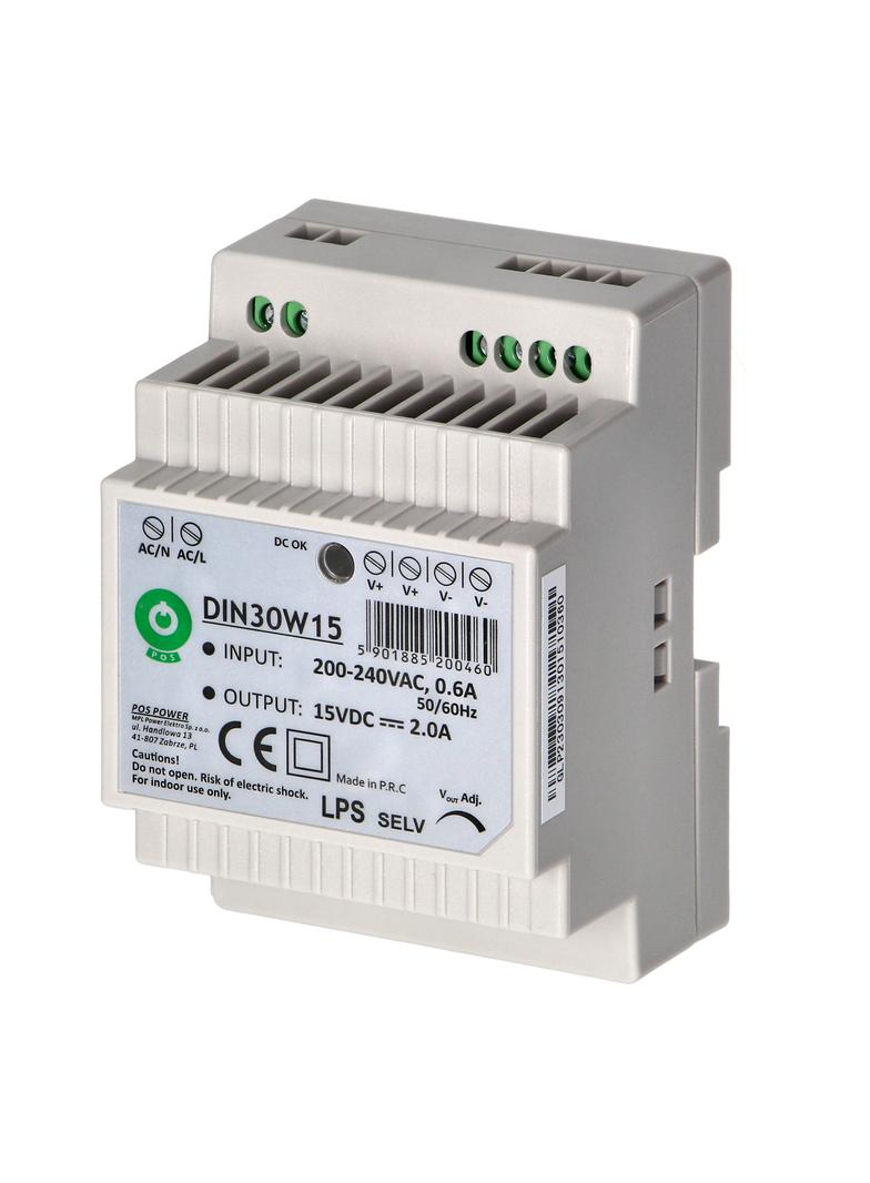 Zasilacz na szynę DIN, 15VDC, 2.0A